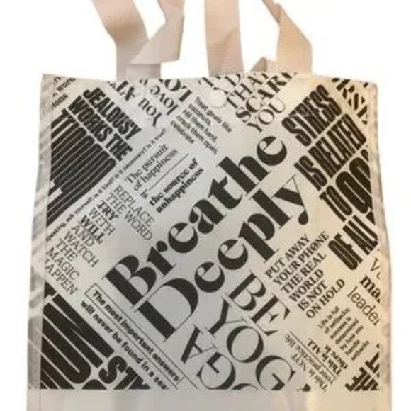 Lululemon White Reusable Shopping/Gift Snap Closure Bag “Breathe Deeply” - Picture 2 of 5